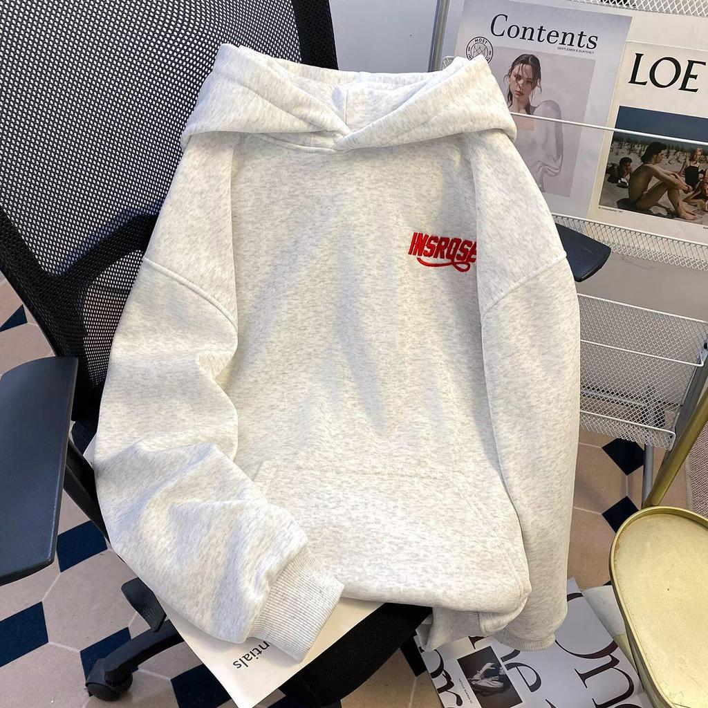 Heavyweight Men's Embroidered Letter Hooded Sweatshirt - Plush Velvet, Loose Fit, Casual Autumn/Winter Outerwear