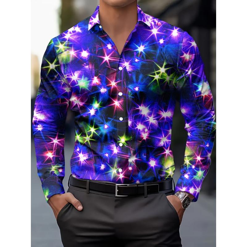 Men's Christmas style lantern pattern printed long-sleeved button-down shirt, spring and autumn outdoor wear