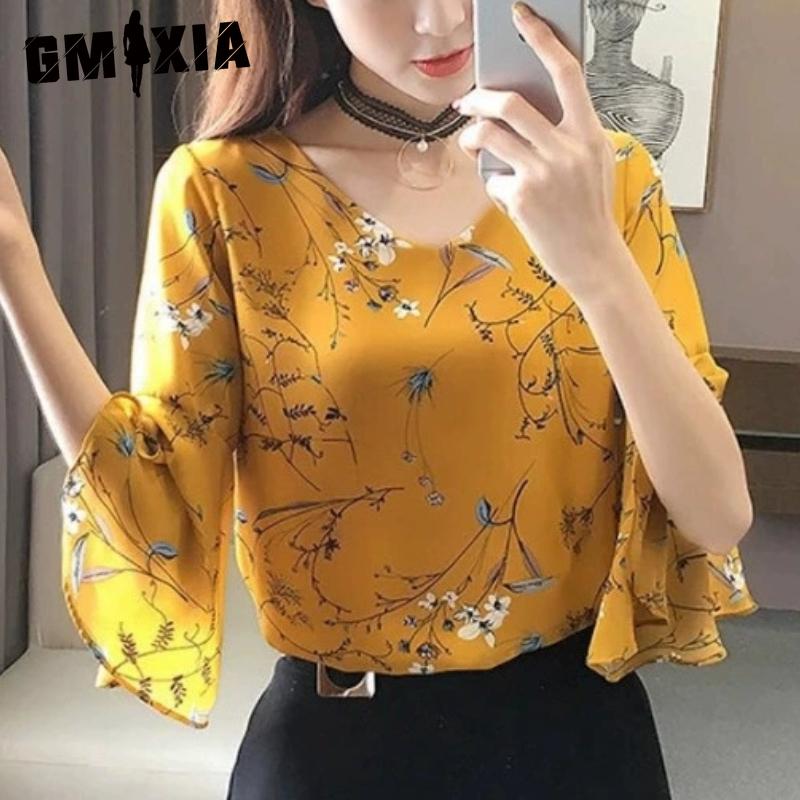 

GMXIA Женская Мода Повседневные Блузки и Рубашки с Коротким Рукавом и V-образным Вырезом XXXL жёлтый