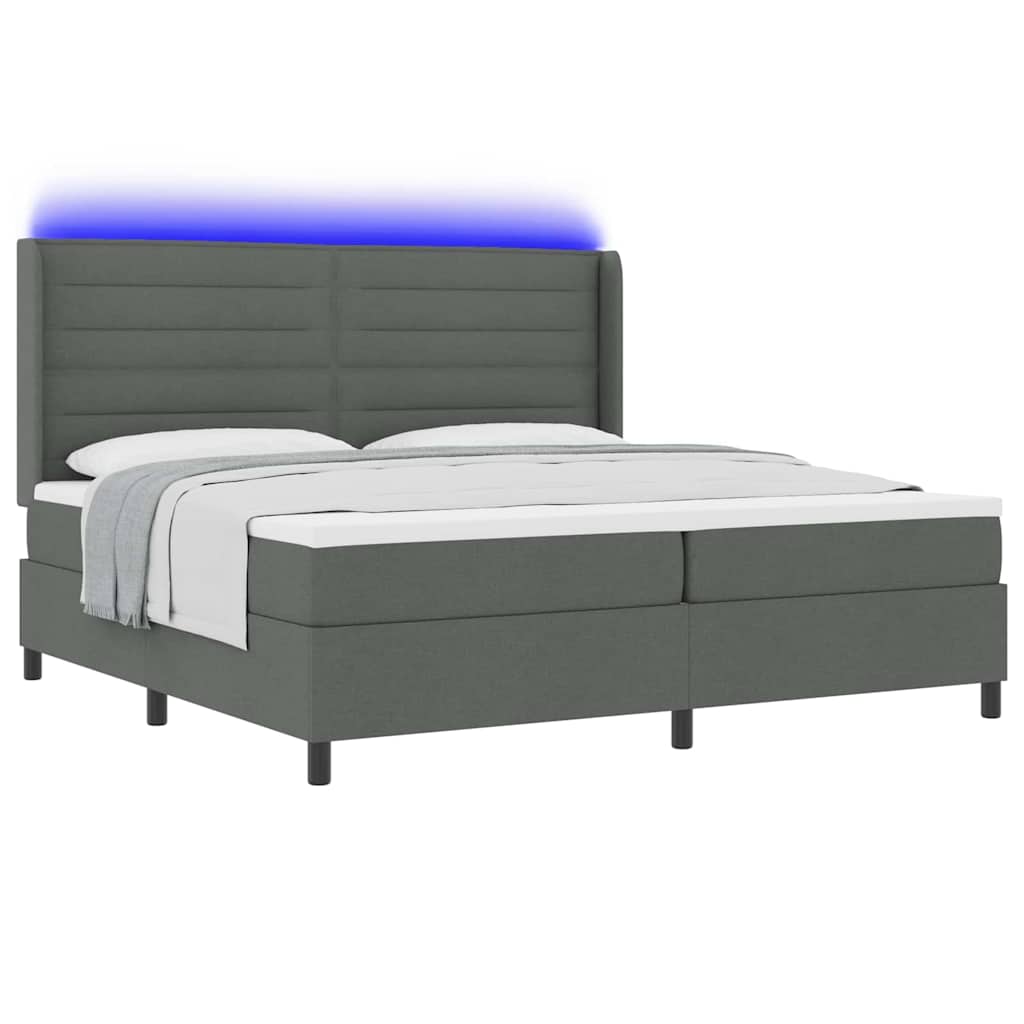 LED Box Spring Bed with Mattress Dark Gray 200 x 200 cm Fabric