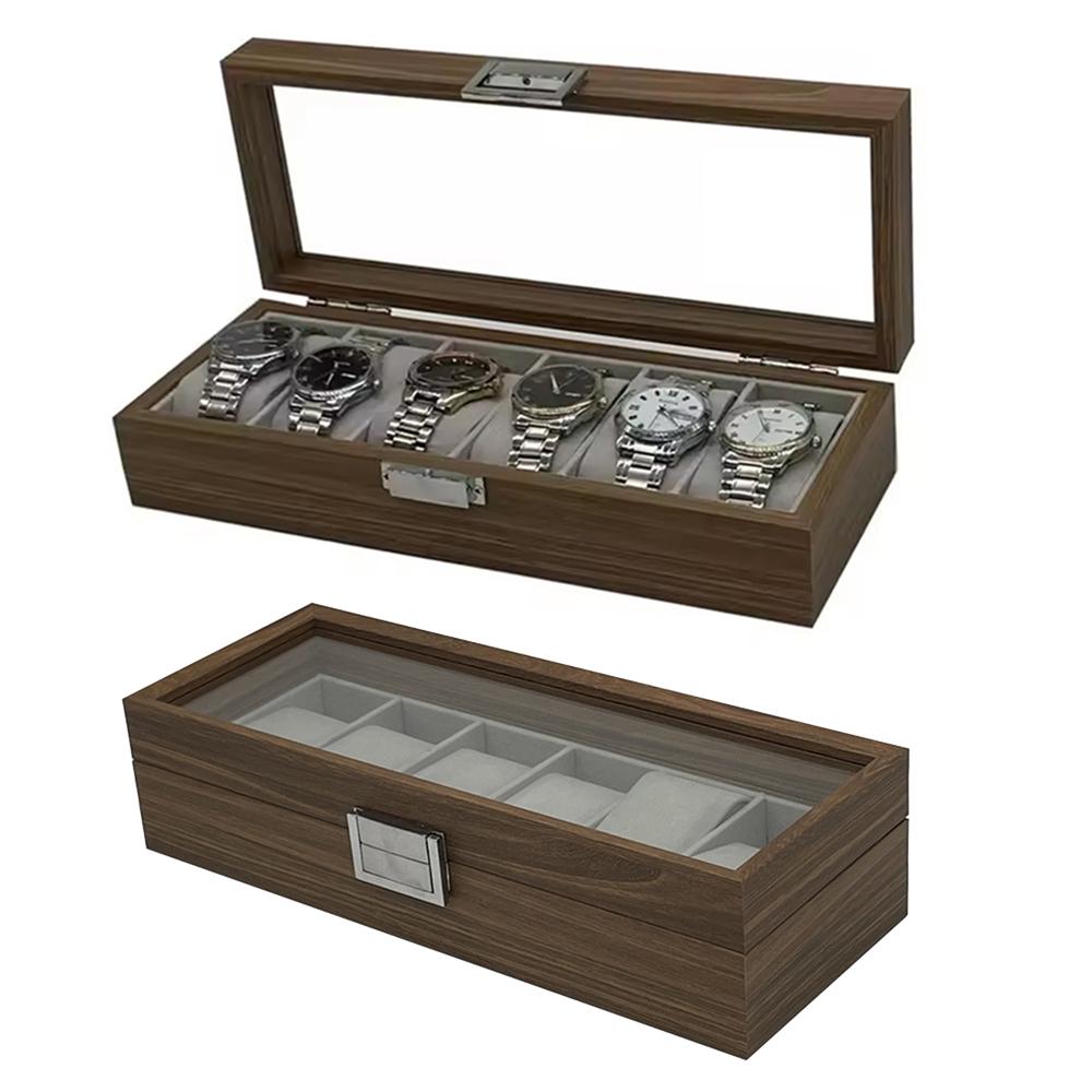 1PC Black Walnut Pattern Wooden 6-Digit Watch Storage Display Box Wooden Watch Packaging Box