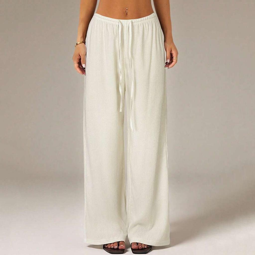 Women Casual Loose Fit Drawstring Waist Elastic Waistband Wide Leg Pants Lightweight Comfortable Lounge Trousers