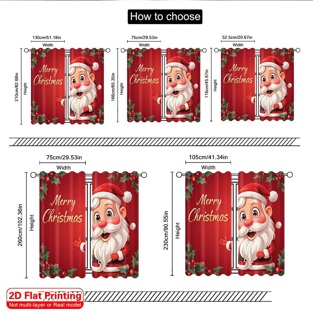 2pcs 2D Flat Printing Christmas Party Curtain Vintage Santa Merry Christmas 100% Polyester Fabric Without Electricity 0 Perfect