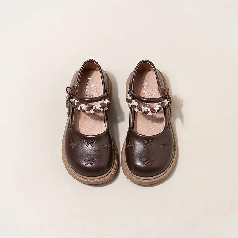 Elegant Girl Princess Shoes Embroidered Sweet Kids Mary Jane Shoes New Chic Children's Causal Dress Leather Shoes Lolita Style
