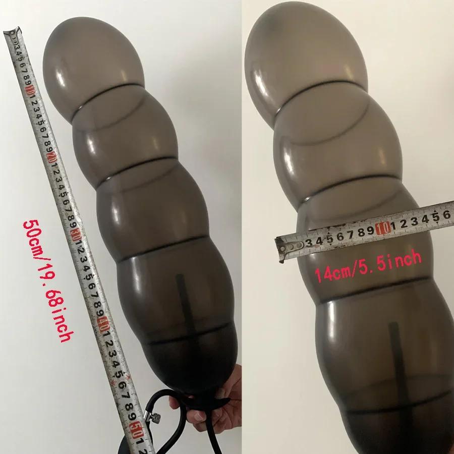 Super Long 5 Beads Inflatable Anal Plug Silicone Column Expandable Big Butt Plug Dildo Pump Ass Dilator Bdsm Sex Toy for Couples