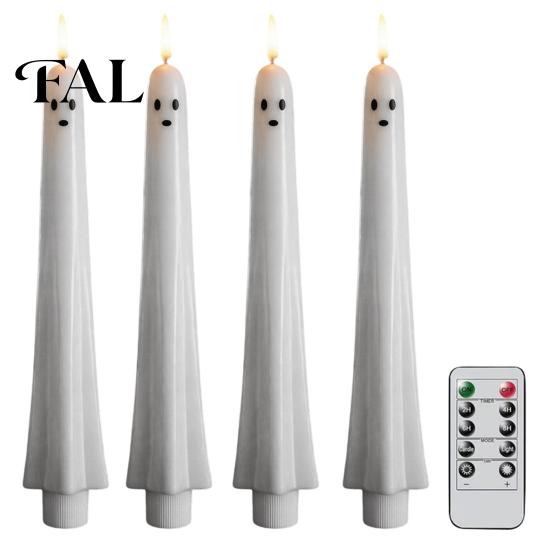 Battery Operated Halloween Decor Ghost Flameless Taper Candles, Flickering Candle Light with Indoor Table Centerpieces Remote, Real Wax 3D Wick