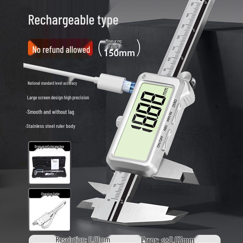 Rechargeable Waterproof Stainless Steel Digital Caliper - High Precision Industrial Grade
