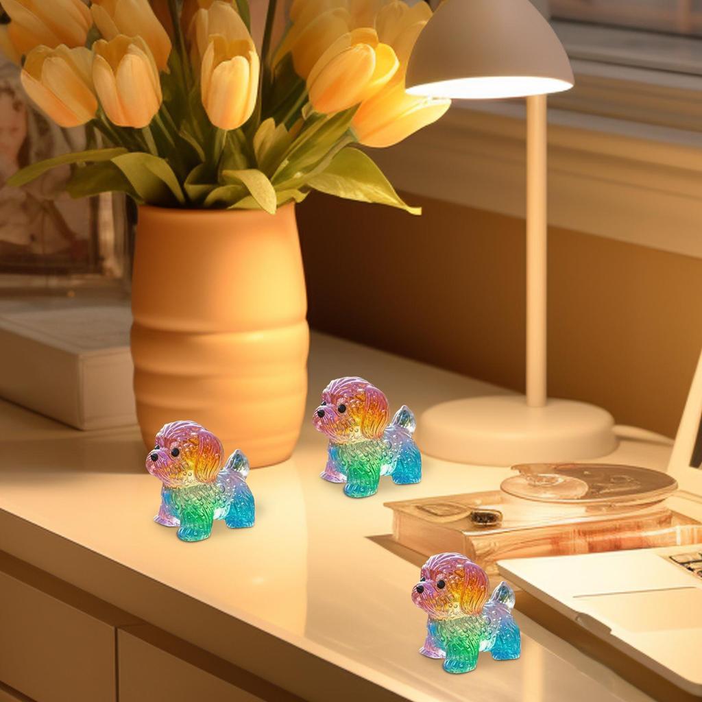 Dog Statues Home Decor Rainbow Gradient Resin Modern Art Cute Animal Figurines Desk Decor For Indoor Outdoor Table Desk Garden