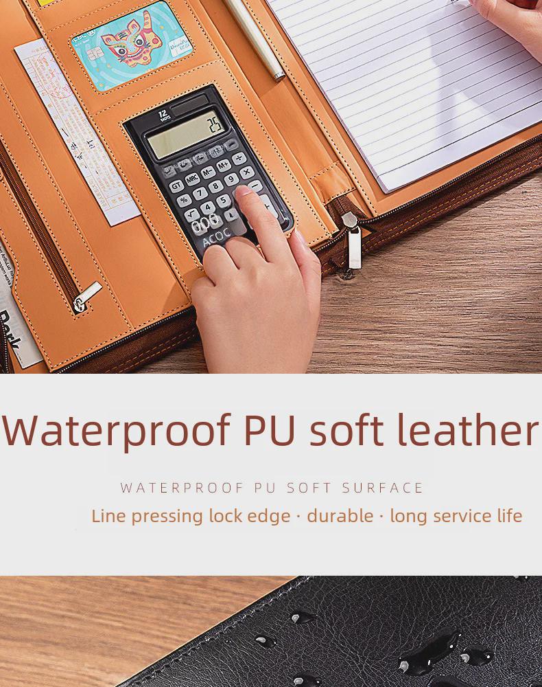 Dosar A4 din piele cu calculator - Dosar portabil, multifuncțional cu fermoar, pentru întâlniri cu clienții și tranzacții în cameră