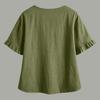 Women’s Casual Button Front Ruffle Sleeve Shirt Loose Fit Cotton Linen Blouse Relaxed Fit V Neck Top for Daily Wear