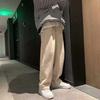 Men Pants Solid Color Mid Rise Elastic Waist Wide Leg Loose Streetwear Winter Draping Sweatpants for Jogging