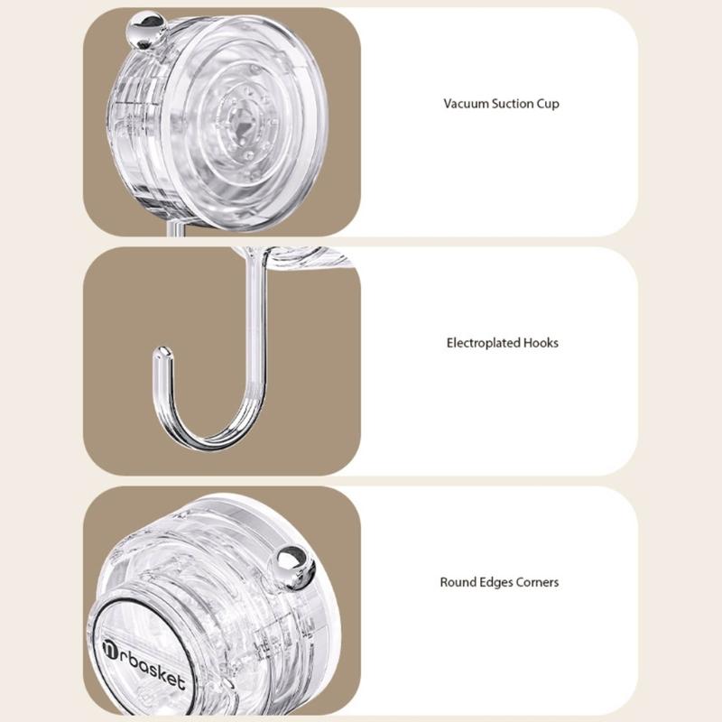 Set of 2 Suction Cup Hook Clip Multifunctional Clear Holders for Home and Supermarket Daily Casual Use Organization
