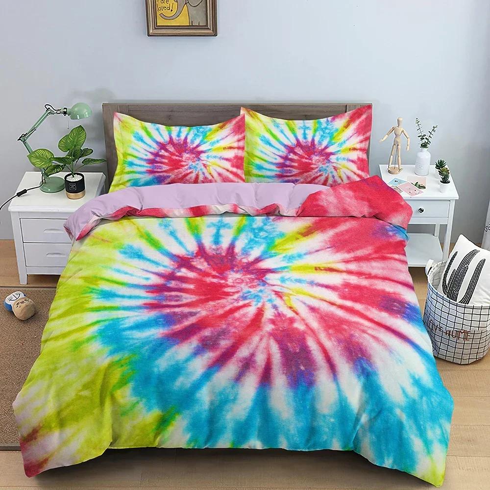 Rainbow Color Abstract Pattern Comfortable Duvet Quilt Cover Pillowcase Bedding Set Children Bedroom Decoration Home Textile