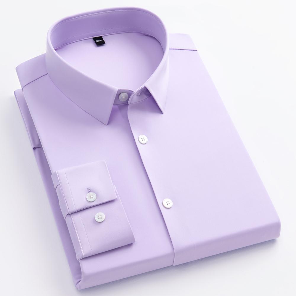 Sumptuously Comfortable Nylon And Spandex Blend Solid Men's Breathable Slightly Stretch Long Sleeve Button Up Business Shirts