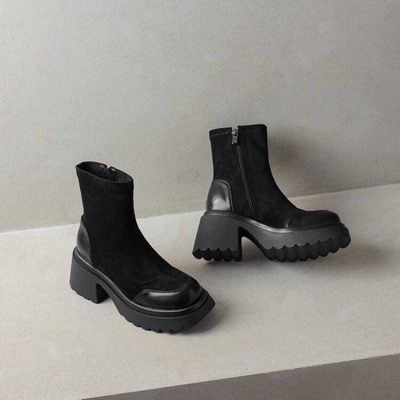 Autumn and Winter Suede Large Size Martin Boots Women's Platform Women's Boots Non-slip and Comfortable Side Zipper Solid Color New Medium Boots Women