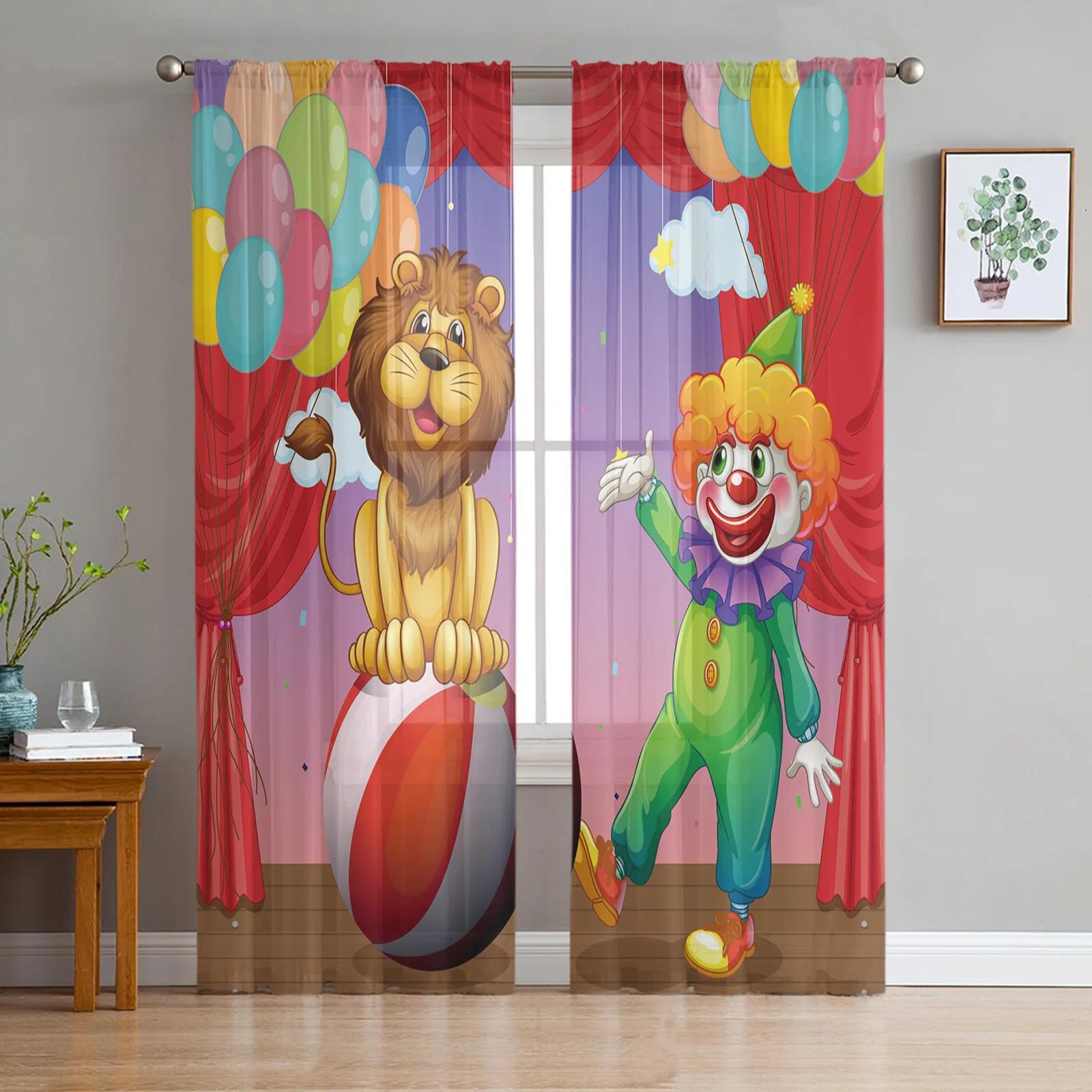 

Acrobatic Field Circus Star Retro Style Tulle Curtains Living Room Decoration Chiffon Voile Kitchen Bedroom Curtain Light Filtering For Area Polyester W100*H130(CM)-Rod Pocket&2PCS