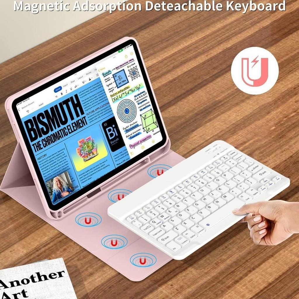iPad Air 11th Gen Leather Case with Magnetic Backlit Keyboard and Pen Holder - Fits Pro 11/10.9