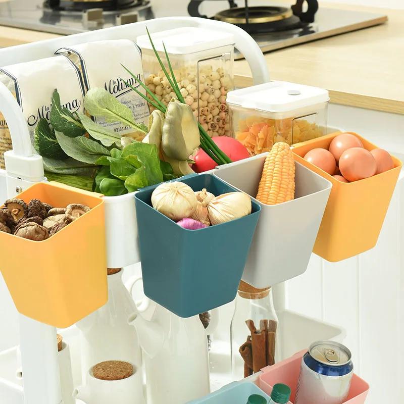 Small Trolley Hanging Basket Storage Basket, Kitchen and Bathroom Hanging Desktop Sundries Stationery Storage Box, Bedside Shelf