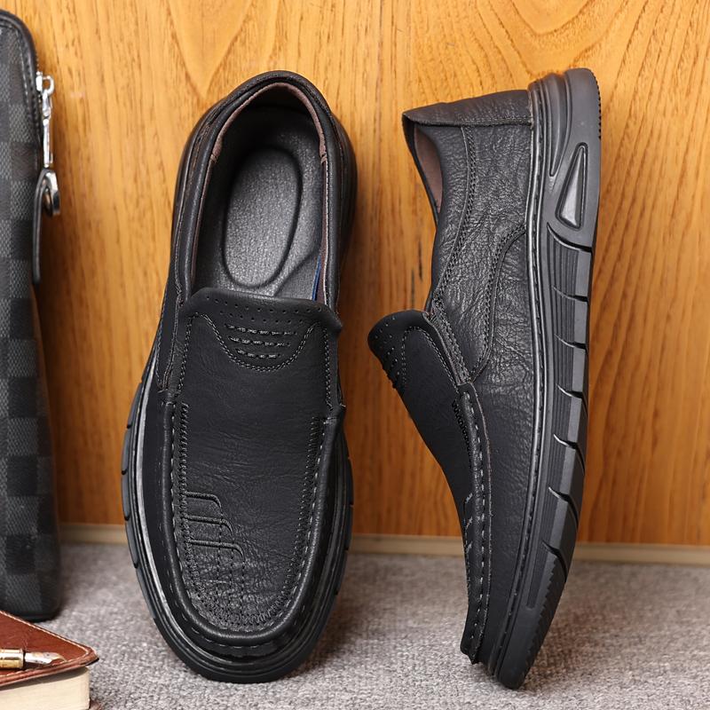 British Style Men'S Business Leather Shoes Casual Non-Slip Large Size Elegant Middle-Aged And Elderly Black Leather Shoes For Me