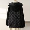 Hooded double zipper down jacket for women in winter 2025, fashionable, loose, versatile, casual, medium to long length with added fleece jacket