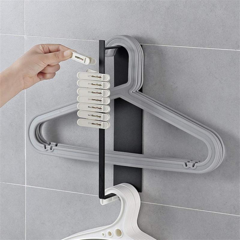 

Wall-Mounted Metal Storage Shelf for Cloth Hanger Towel Adhesive Storage Rack Black