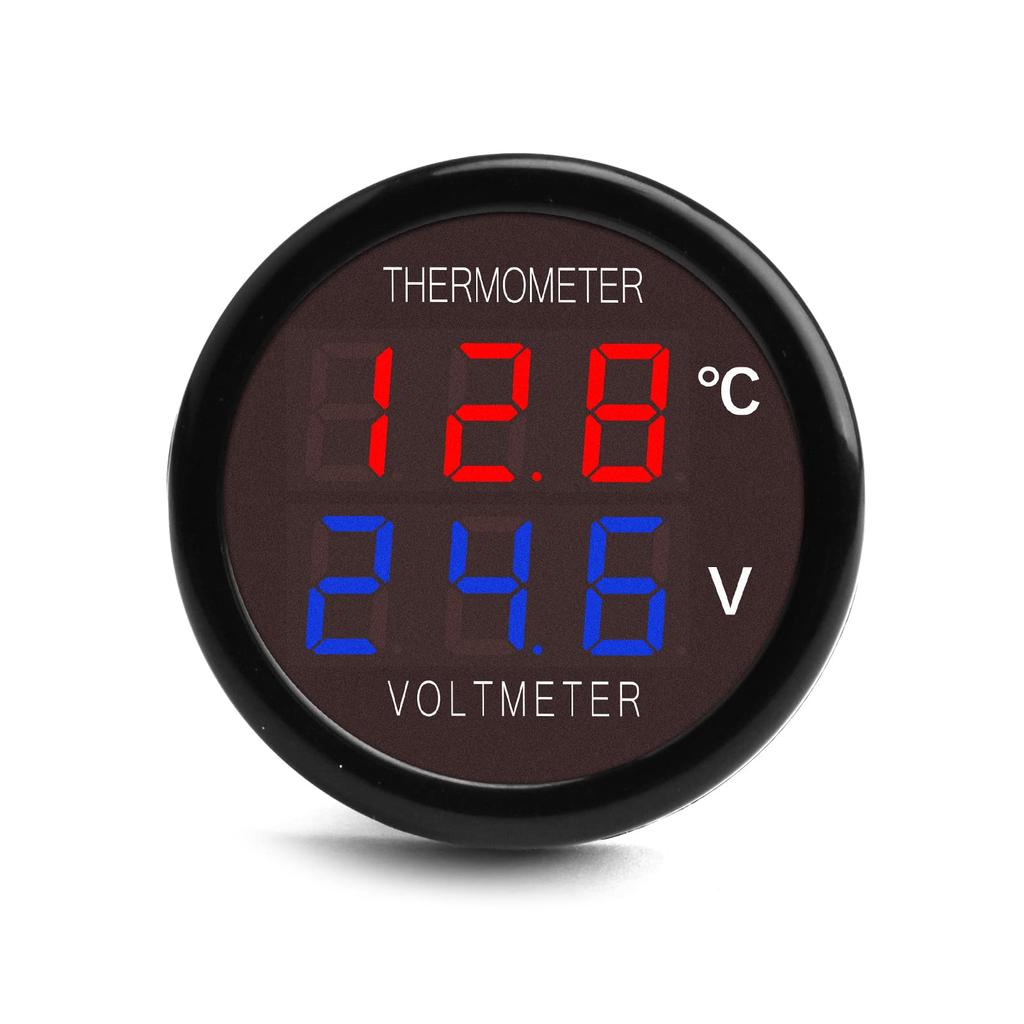 DiyStudio Digital Voltmeter Thermometer LED 2in1 Car 12V/24V Car Battery