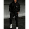 Fashionable Casual Men's Set, Printed Drawstring Pocket Hoodie and Drawstring Outdoor Casual Sports Pants Set, Cool Set