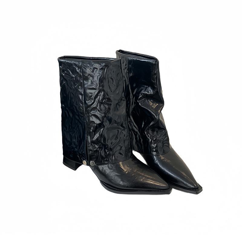 Miting spitz zulaufende kurze Stiefel Damen 2025 Herbst und Winter dicker Absatz mittlerer Absatz nackte Stiefel Retro-Stiefel Martin-Stiefel Damen Western-Cowboystiefel