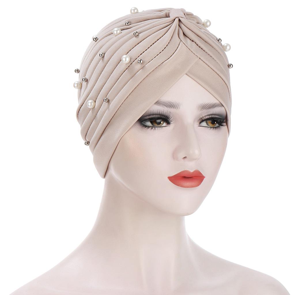 Elegant Pleated Women's Beaded Hijab Hat