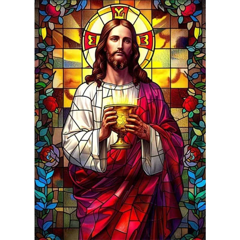 Jesus Christ Stained Glass Posters Canvas Prints Art Mosaic Jesus Religion Portrait Abstract Pop Wall Art Picture for Home De