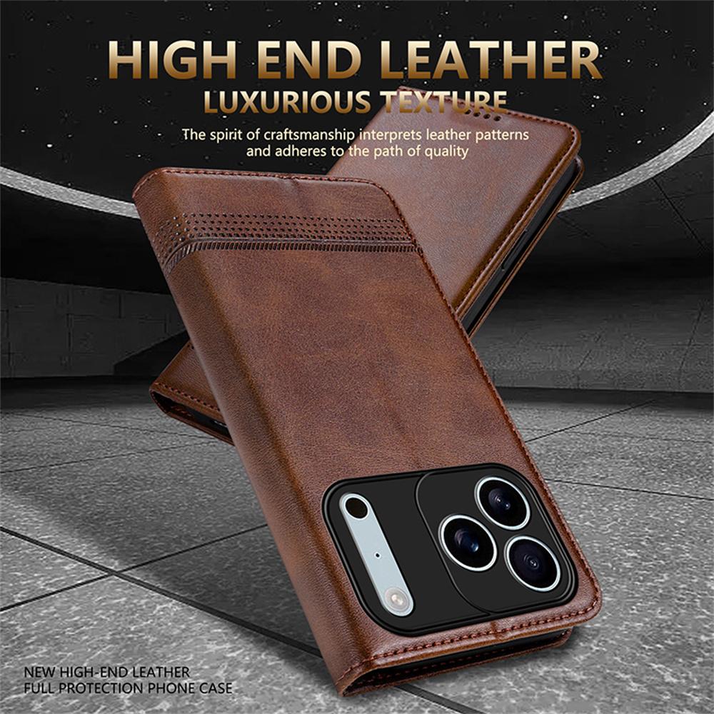 AZNS For iPhone 17 Pro Case Cowhide Texture PU Leather Wallet Phone Cover
