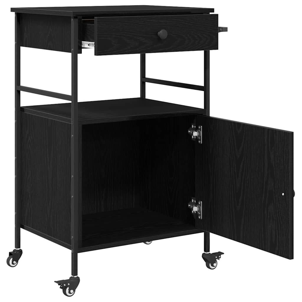 Kitchen Trolley Black Oak Effect 56 X 43 X 89.5 Cm