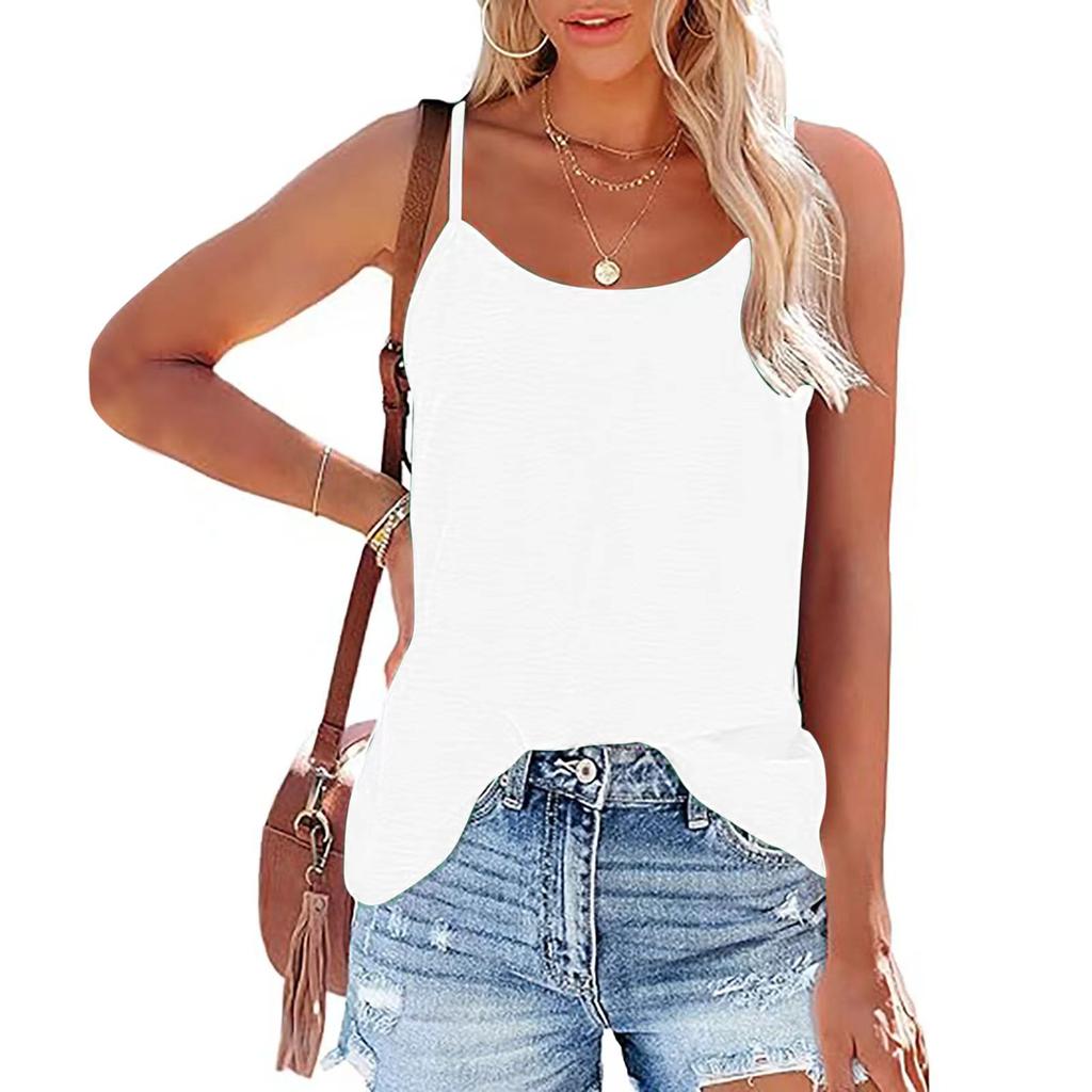Damen Spaghettiträger-Top mit U-Ausschnitt Ärmellos Lockerer Schnitt Eis-Krepp Tanktop Rückseite Uni Cut-Out Lässige Sommer-Weste