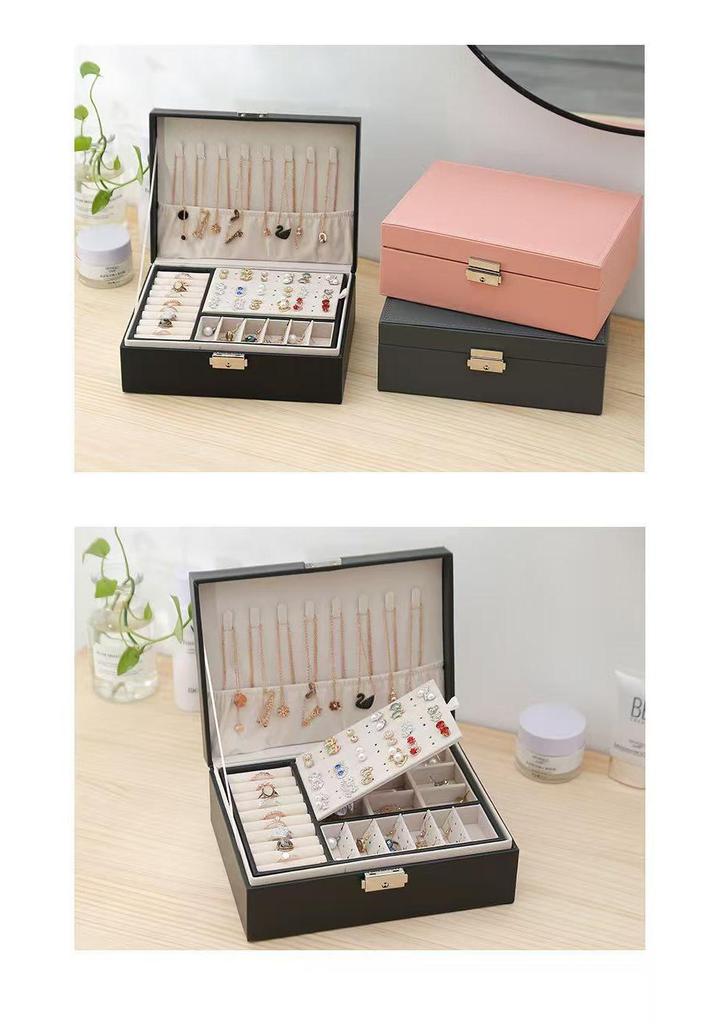 Double-Layer Lockable Jewelry and Ornaments Storage Box with Large Capacity