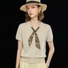 Wudao French Vacation Tencel Linen Y-Neck Knit T-Shirt