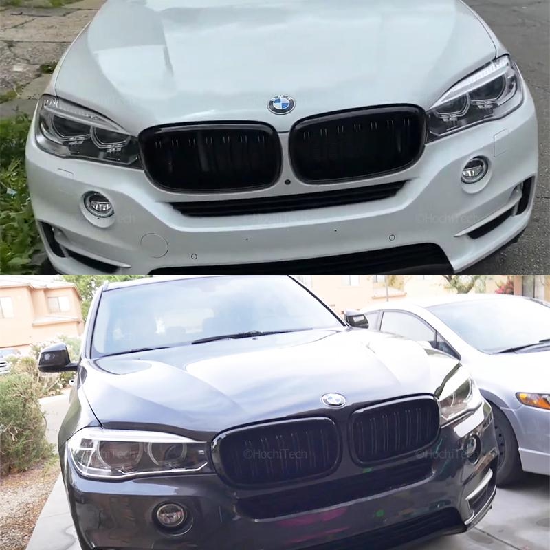 1 Pair Car Glossy/Matte Black Front Bumper Double 2 Slat Kidney Grilles For BMW F15 F16 X5 X6 F85 F86 X5M X6M 2014-2017