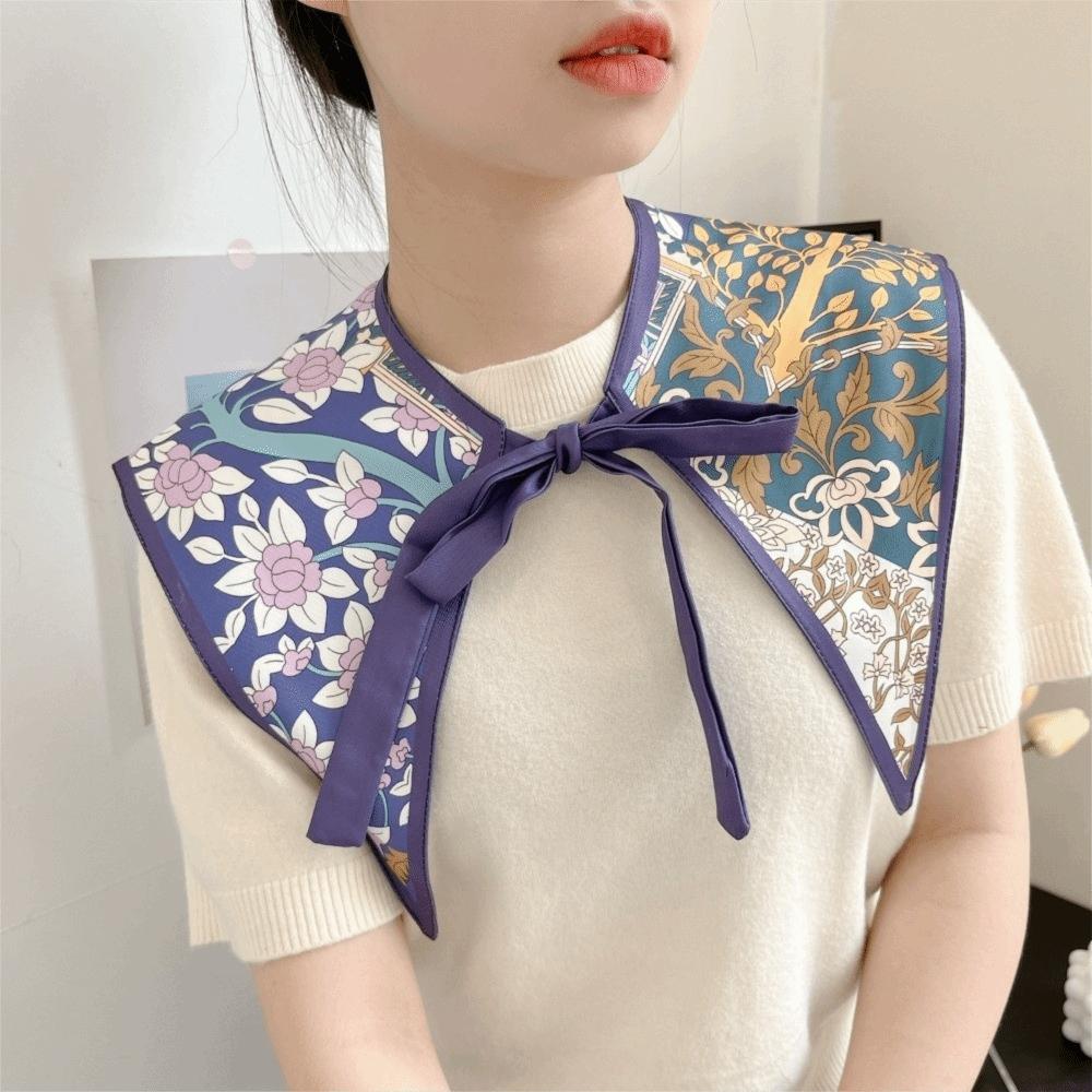 Floral Pattern Fake Collar Shawl Print Vintage Poncho Cape Detachable Fake Collar Capelet  Female