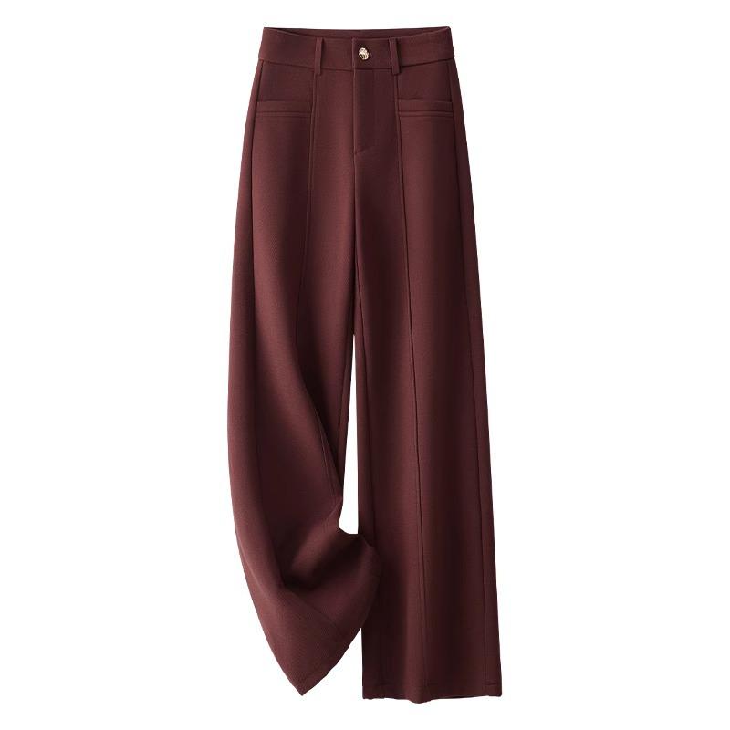 Ankola Women's Red Wool Wide-Leg High-Waisted Thick Trousers for Autumn/Winter 2024