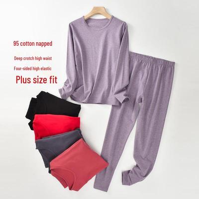 Damen Winter High Waist Lycra Baumwolle Langes Unterwäsche Set Übergröße