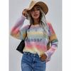 2026 Autumn European And American New Winter Pullover Striped Round Neck Knitted Sweater Loose Plus Rainbow Sweater For Women