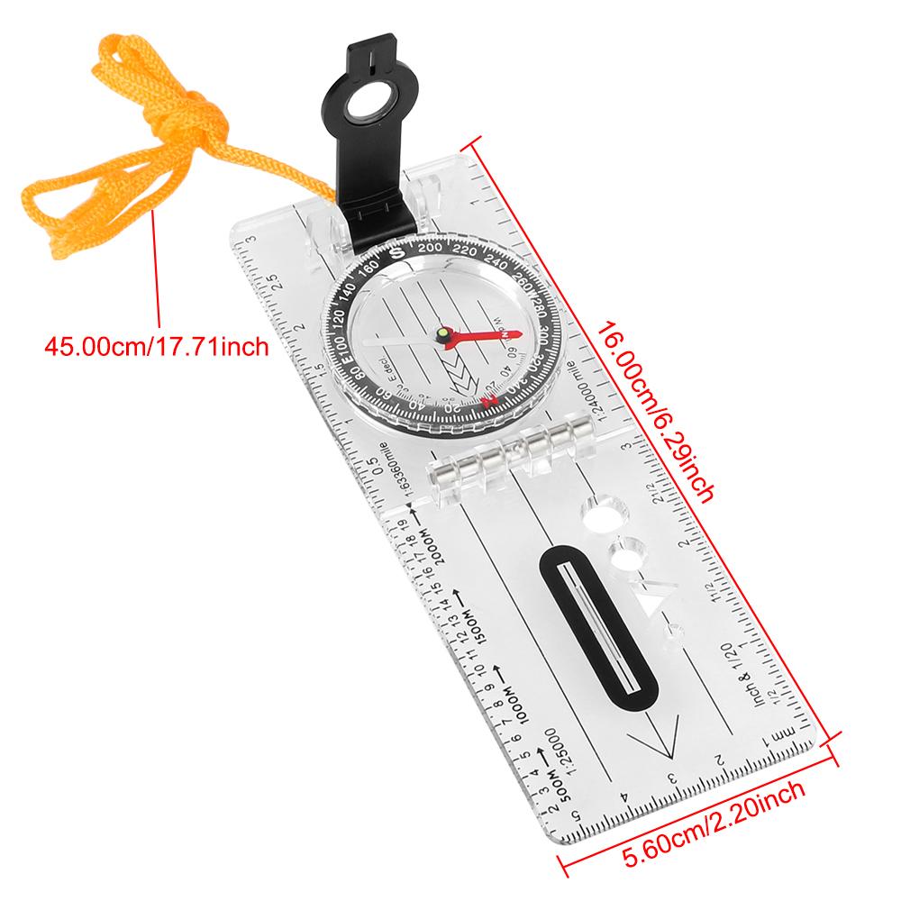 Compass Map Scale Ruler Folding Survival Waterproof Multifunctional for Outdoor Hiking Camping Survival Guiding Tool