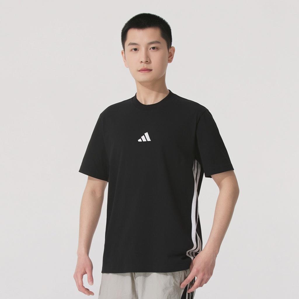 Adidas Essential Striped Comfortable Breathable Skin-Friendly Soft Short Sleeve T-Shirt Men Tops Black JD1906