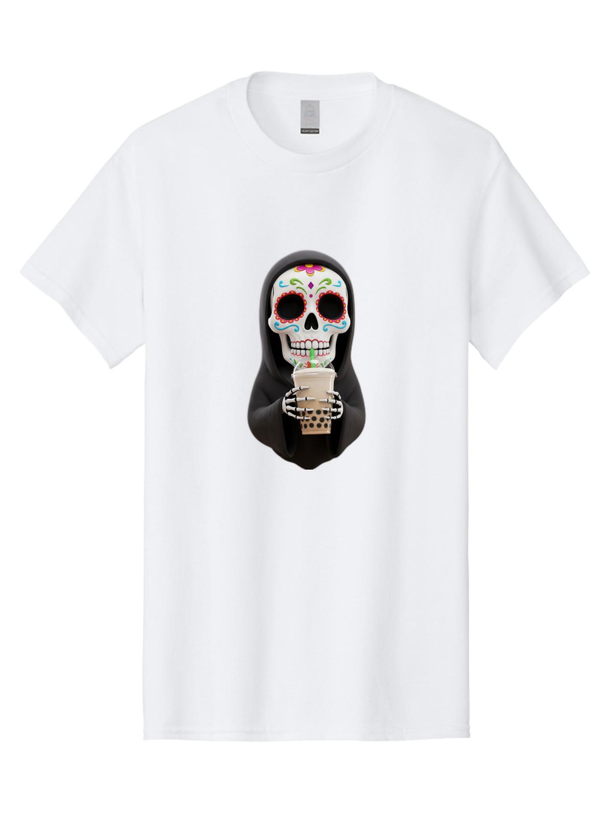 Skull-With-Drink Mens Graphic Tee, 100% Cotton, Casual Summer Wear S разноцветный
