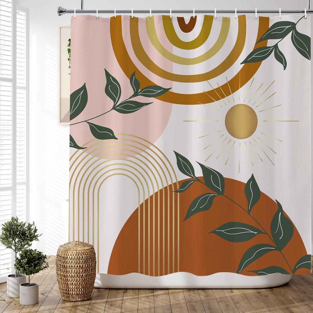 ChloropLastid Boho Shower Curtain for Bathroom Mid Century Modern Bohemian Abstract Geometric Fabric Waterproof  Shower Curtains