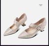 2025 Women's Chunky Heel Pointed Toe High Heels with Pearl Rhinestone Buckle