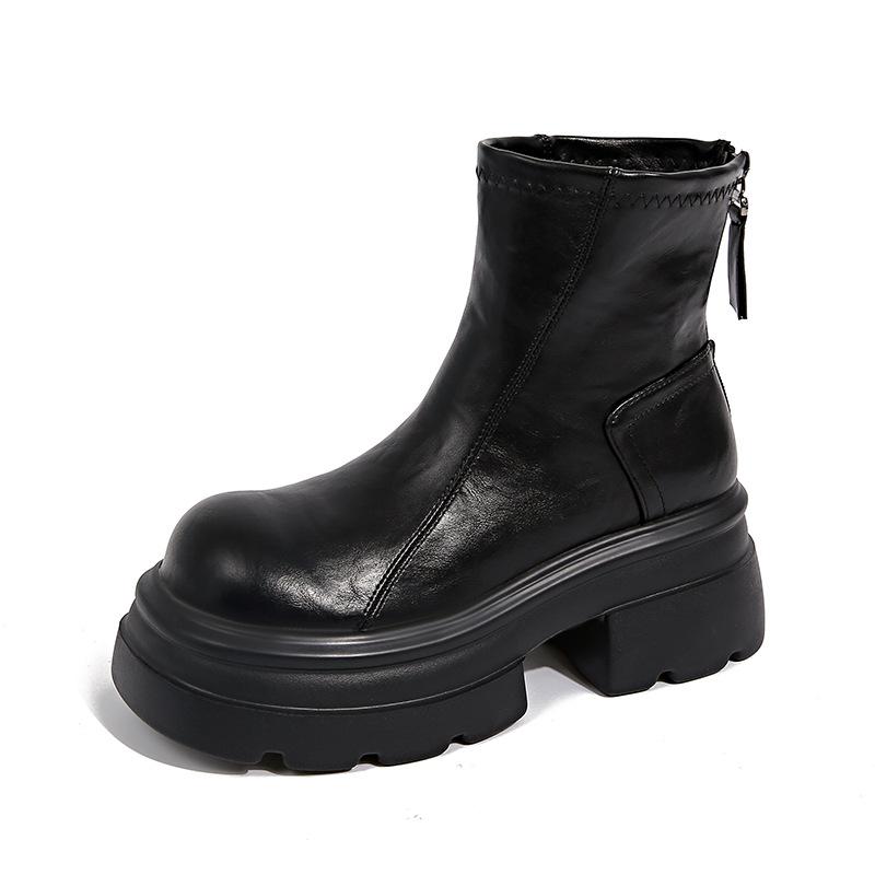 

британские ботинки Martin на толстом каблуке и толстой подошве женские одинарные ботинки осень-зима ретро кожаные эластичные бархатные тонкие хлопковые ботинки короткие ботинки 33 чёрный