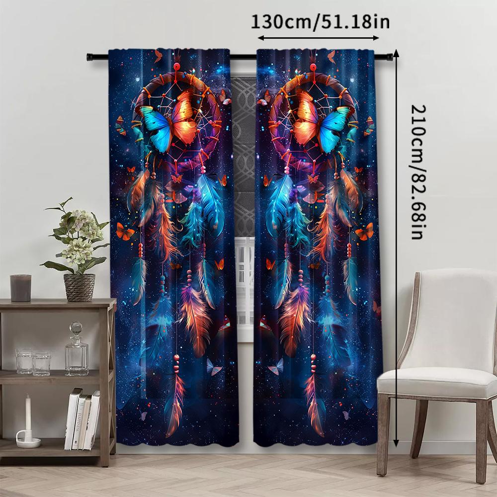 2pcs Boho Dreamcatcher Curtains - Colorful Butterfly & Cosmic Design   Rod Pocket Window Treatment for Bedroom   Living Room   Kitc