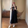 2026 Summer Short-Sleeve Printed Dress, Korean Casual Lazy T-Shirt, Loose Plus Size Over-the-Knee Long Skirt