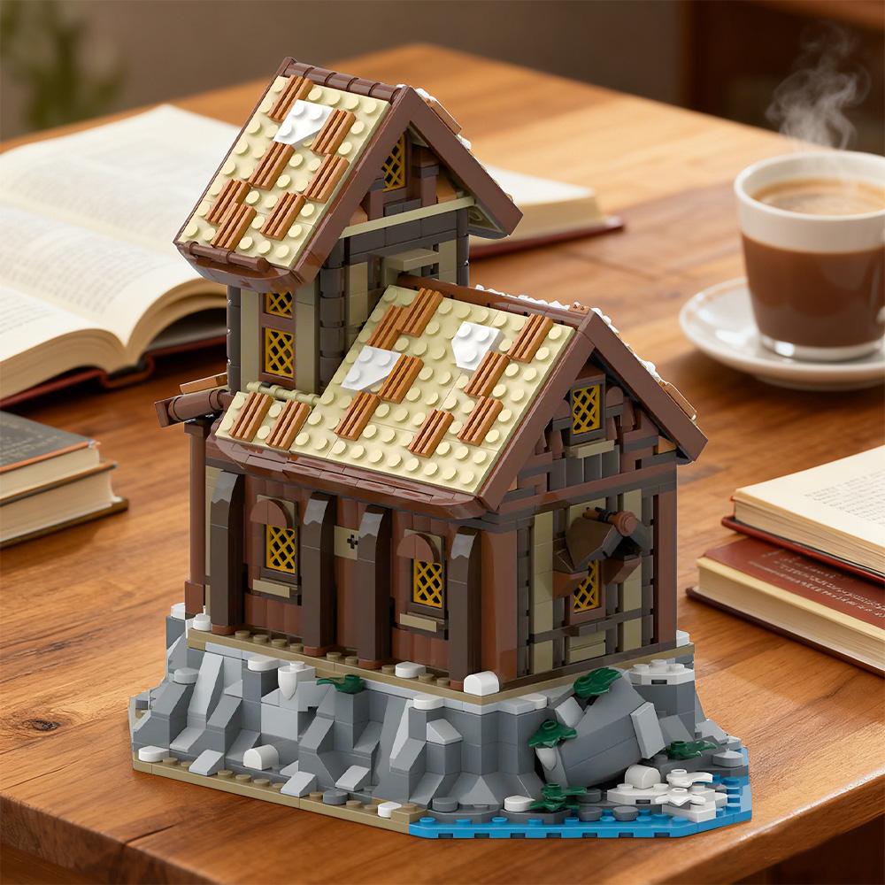 MOC Viking Village Expansion Storage Hut Building Blocks Model Medieval Storage Hut Architecture Bricks Assemble Toys Kids Gifts