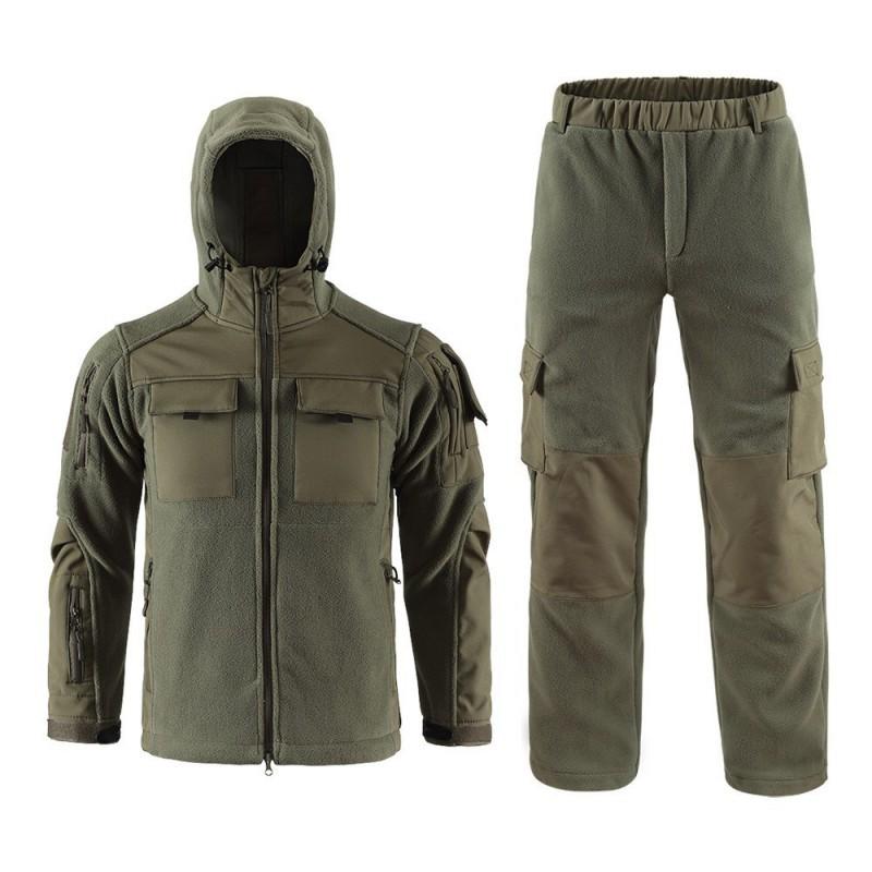 

Camouflage Pants Outdoor Frog Loose Multi-pocket Thermal Fleece Overalls M чёрный